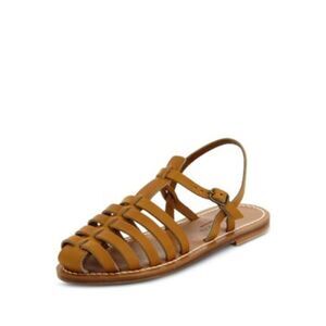 KJACQUES Womens Beige Adrien Round Toe Leather Gladiator Sandals Shoes 37